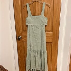 Good Linen Tie Back Elegant Green Maxi Dress